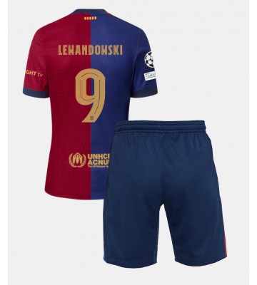 Barcelona Robert Lewandowski #9 Primera Equipación Niños 2024-25 Manga Corta (+ Pantalones cortos)